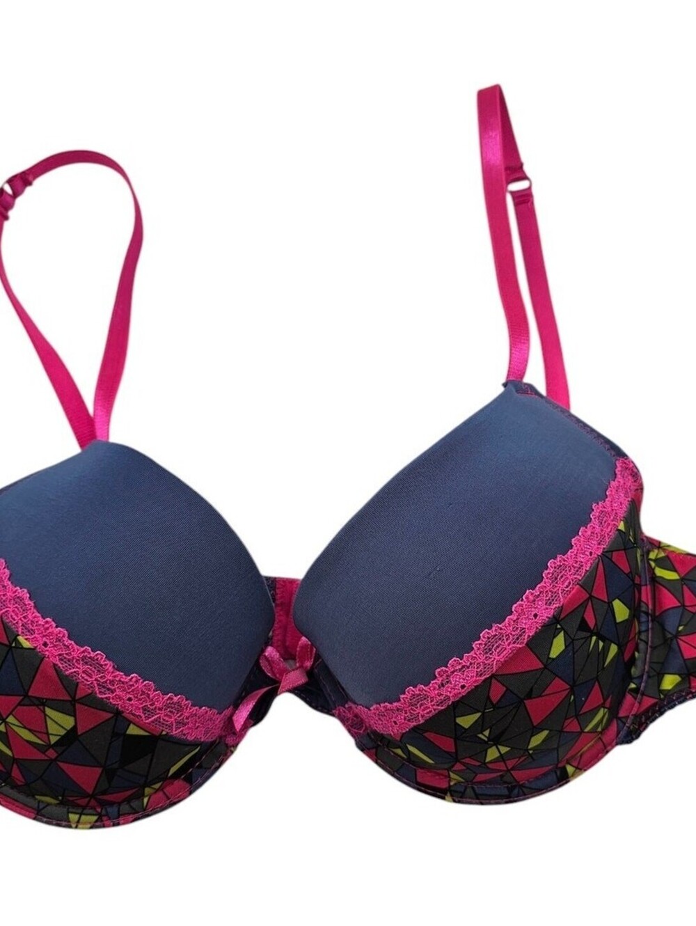 Vintage Y2K Just Be Womens Sz 36C Classic T Shirt Bra Colorful Lace Trim